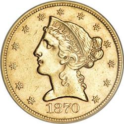 1870-S $5 AU58 ANACS
