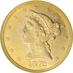 1872 $5 AU58 NGC
