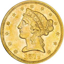1877-S $5 AU55 NGC