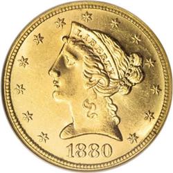 1880 $5 MS64 NGC