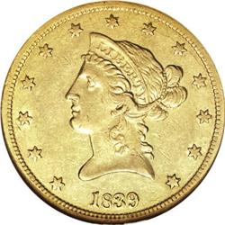 1839 $10 Type of 1840, Small Letters AU53 NGC