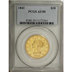 1843 $10 AU50 PCGS