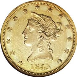 1843-O $10 AU55 NGC
