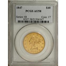 1847 $10 AU58 PCGS