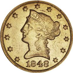 1848-O $10 AU55 NGC