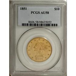 1851 $10 AU58 PCGS