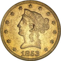 1853/2 $10 AU55 NGC
