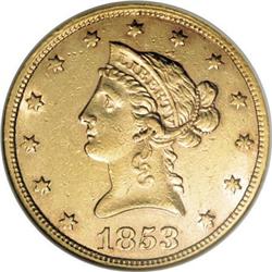 1853/2 $10 AU58 NGC