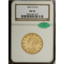 1853-O $10 AU55 NGC