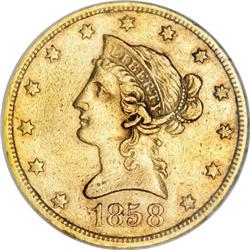 1858 $10 AU50 NGC
