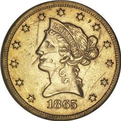 1865-S $10--Scratched, Cleaned--NCS. AU Details.