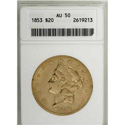 1853 $20 AU50 PCGS