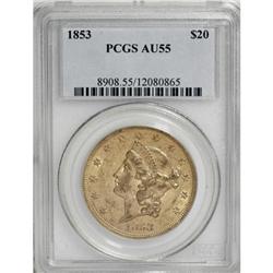 1853 $20 AU55 PCGS