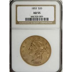 1853 $20 AU55 NGC