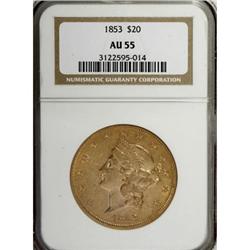 1853 $20 AU55 NGC
