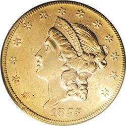 1855-S $20 AU58 PCGS