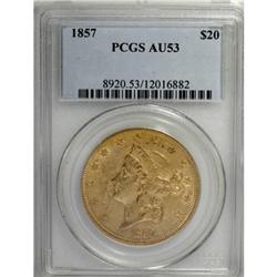 1857 $20 AU53 PCGS