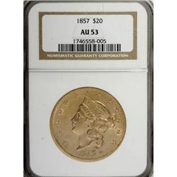 1857 $20 AU53 NGC