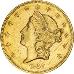 1857 $20 AU58 NGC