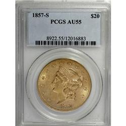 1857-S $20 AU55 PCGS