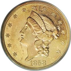1858 $20 MS60 PCGS