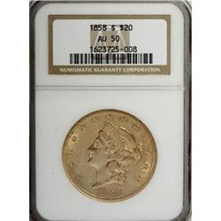 1858-S $20 AU50 NGC