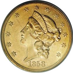 1858-S $20 AU55 PCGS