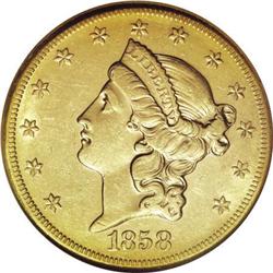 1858-S $20 AU55 NGC