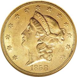 1858-S $20 AU58 NGC