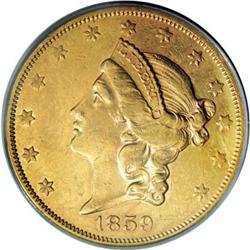 1859 $20 AU50 PCGS