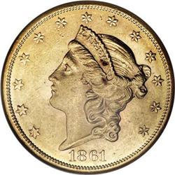 1861-S $20 AU58 NGC