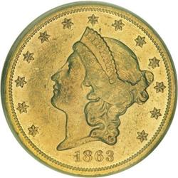 1863 $20 AU53 PCGS