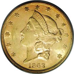 1863-S $20 MS60 PCGS