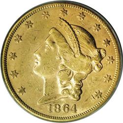 1864-S $20 AU58 PCGS