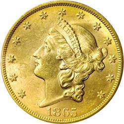 1865-S $20 MS61 PCGS