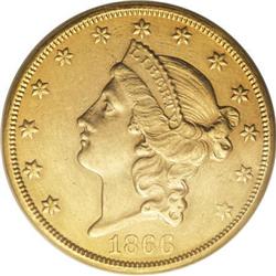 1866-S $20 No Motto AU Details NCS.