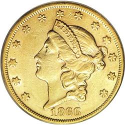 1866-S $20 Motto AU53 PCGS