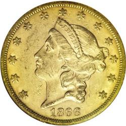 1866-S $20 Motto AU55 NGC