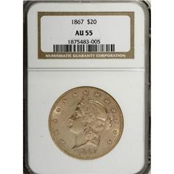1867 $20 AU55 NGC
