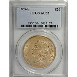 1869-S $20 AU53 PCGS