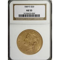 1869-S $20 AU55 NGC