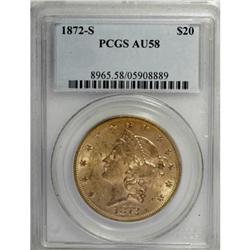 1872-S $20 AU58 PCGS