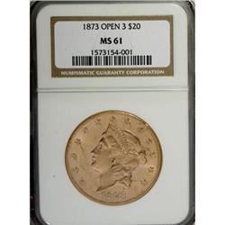 1873 $20 Open 3 MS61 NGC
