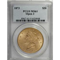 1873 $20 Open 3 MS61 PCGS