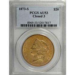 1873-S $20 Closed 3 AU53 PCGS