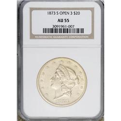 1873-S $20 Open 3 AU55 NGC