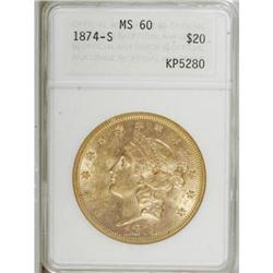 1874-S $20 MS60 ANACS