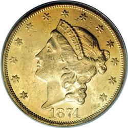 1874-S $20 MS61 PCGS