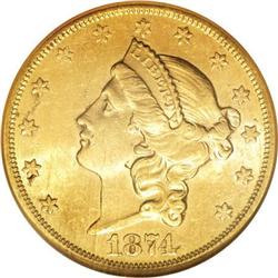 1874-S $20 MS61 NGC