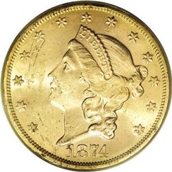 1874-S $20 MS62 PCGS